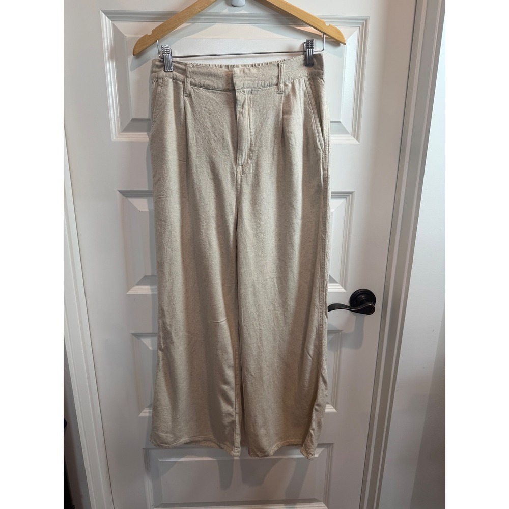Cotton On Womens Wide Leg Linen Blend Pleated Pants Oatmeal Beige Size 4 trouser